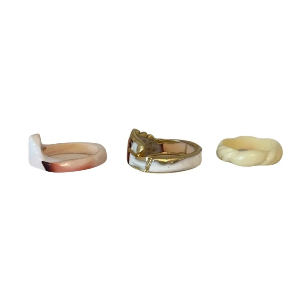 Mother of Pearl Abalone Shell Bracelet & Rings Set Vintage Jewelry Lot Set